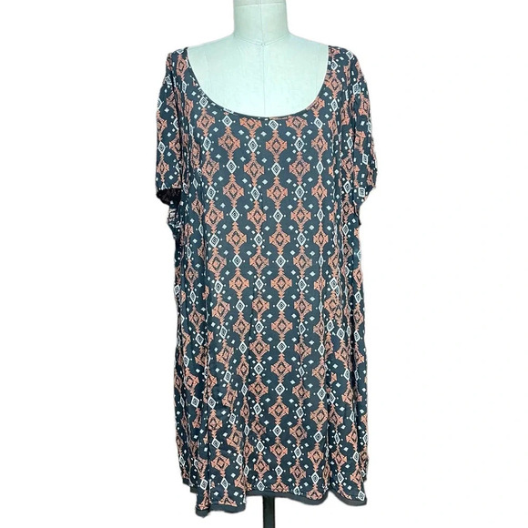 Torrid Geo Print Challis Tunic Top Black Orange Plus‎ Size 3X - Picture 2 of 13